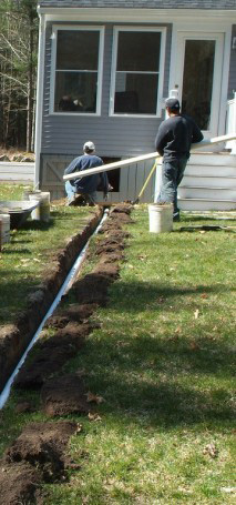 french drain being installed