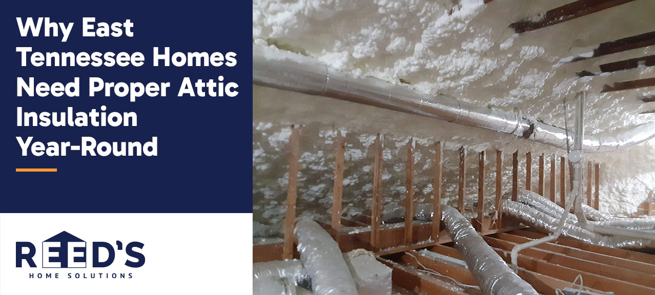 Attic in an East Tennessee home insulated with spray foam along the roof deck and attic walls, helping improve energy efficiency, indoor comfort, and year-round temperature control.