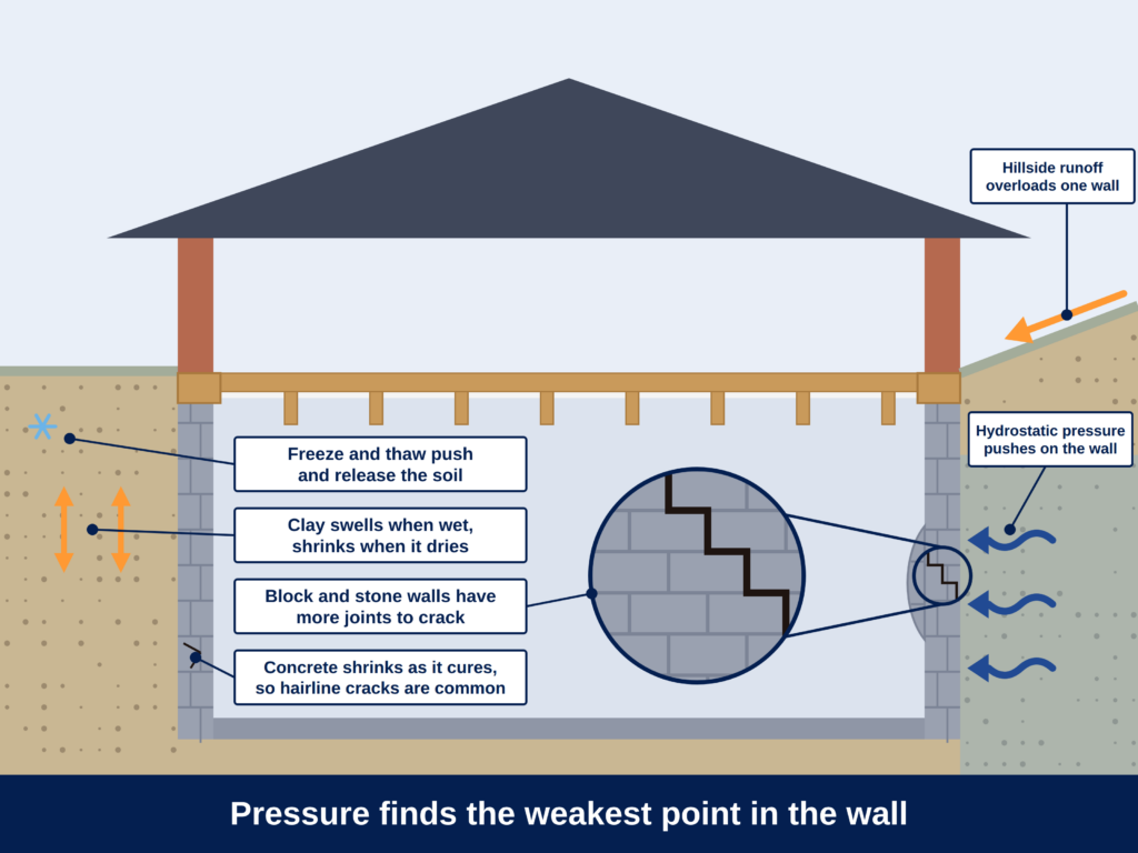 Pressure finds the weakest point in the wall.