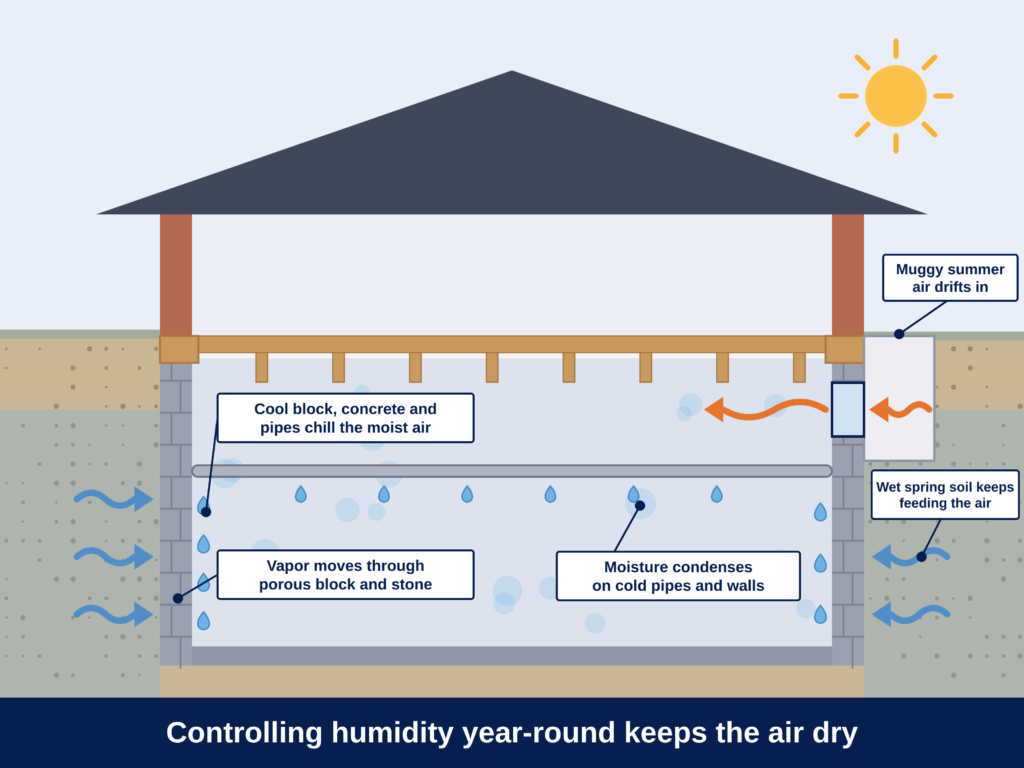 Controlling humidity year-round keeps the air dry.
